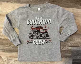 Monster Truck Shirt for Boys, Heart Crushing Crew, Grey Monster Truck Long Sleeve Toddler Shirt, Monster Jam, Trucks, Monster Trucker Lover