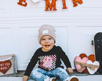 Checkered Heart Eyes Shirt for Boys, Long Sleeve Toddler Shirt, Valentines Day, Love Day, Boy Love, Baby Valentine, Checks