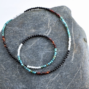 Genuine Turquoise Onyx Colorful Gemstone Bead Necklace For Men, Earthy Necklace, Surfer Style Unisex Necklace, Summer Choker, Beach Necklace