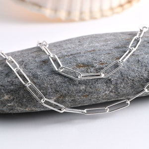 Solid 925 Silver Paperclip Chain Necklace, Smooth Round Medium Link Chain Choker, Minimalist Silver Layering Necklace, Delicate Choker