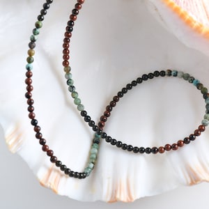 Afrikanische Türkis Obsidian Perlenkette für Männer, Surfer-Stil Perlen Unisex Halskette, Herren Edelstein Strand Boho Choker, Urlaub Halskette