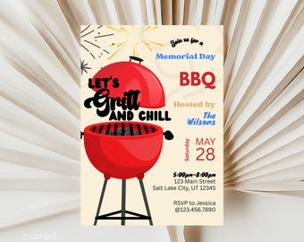 Let's Grill and Chill Memorial Day Invitation, Memorial Day BBQ, Cookout Printable Invitation Template, Celebration Phone Invitation