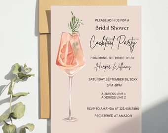 Bridal Shower Invitation, Bridal Shower Cocktail Party Invite, Modern Bridal Shower invite, Pale Orange Bridal Shower, CJ019