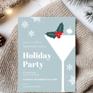 Holiday Party Invitation, Christmas Party Invite, Digital Download, Editable Template, New Year&#39;s, Work Party, Cocktail Party, DIY Printable