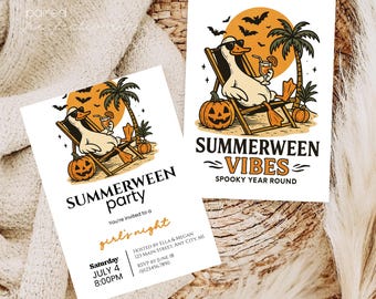 Editable Summerween Party Invitation, Girl's Night Printable Invite, Summer Halloween, Spooky Summer Celebration, Digital Download, DIY