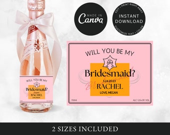Bridesmaid Proposal Custom Mini Champagne Labels, Maid of Honor Proposal, Wedding Party Gifts, Champagne Sticker, Digital Download,