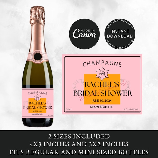 Bridal Shower Champagne Labels, Custom Champagne Labels, Bridal Shower Decor, Wedding Party Gifts, Mini Champagne Sticker, Digital Download