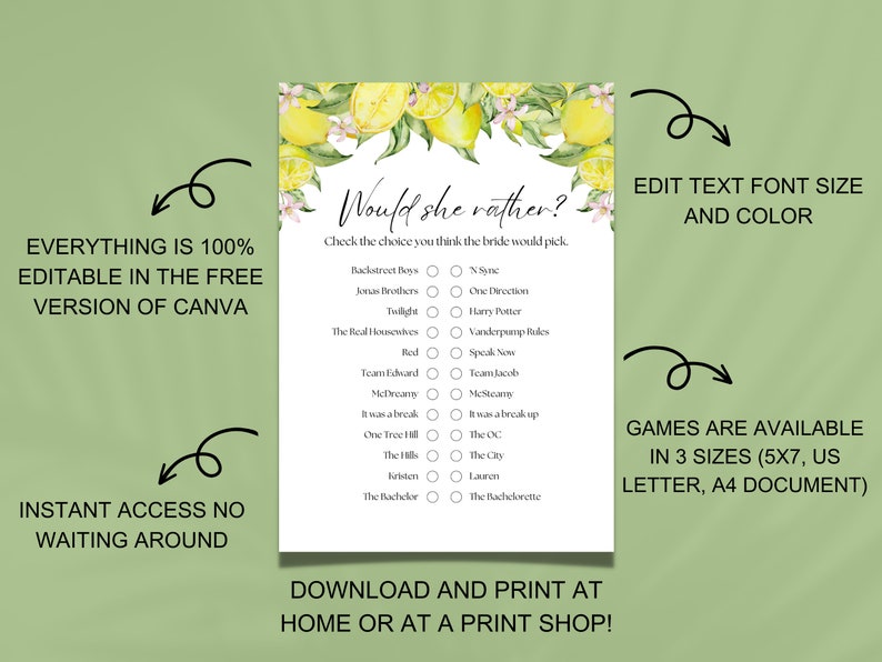 Lemon Bridal Shower Games Printable Bachelorette Shower Etsy