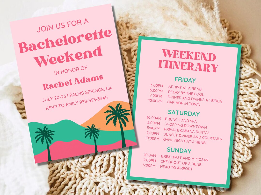 Bachelorette Itinerary Template Bachelorette Weekend Palm - Etsy