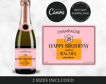 Étiquette de champagne d’anniversaire, Joyeux anniversaire personnalisé, Étiquette d’alcool personnalisée, Autocollant de champagne, Téléchargement numérique, Étiquette de bouteille, Étiquette de vin