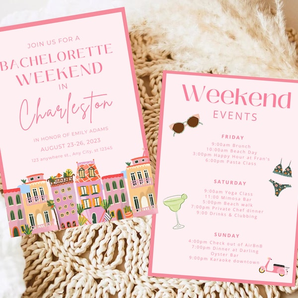 Charleston Bachelorette Itinerary, Bachelorette Weekend, Bridal Trip Party, Editable Template, Digital Download, Weekend Travel Itinerary
