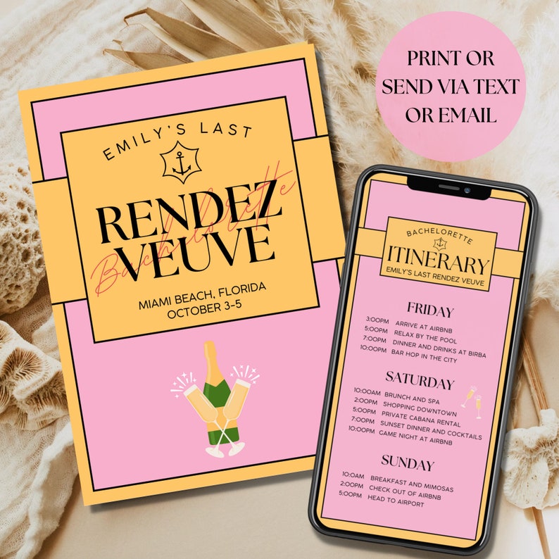 Veuve Before Vows Bachelorette Party Itinerary and Invitation Template ...
