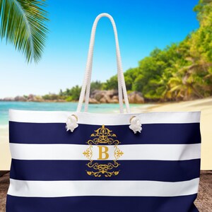 Bolsa de playa con monograma personalizada, bolsa de regalo, bolsa grande de boca ancha, regalo para ella o él, bolsa de fin de semana, bolsa gruesa con mango de cuerda, bolsa de compras