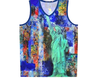 Camiseta de baloncesto con estampado integral de la bandera de la Estatua de la Libertad