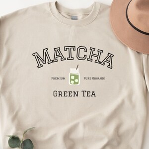 Sweatshirt matcha-thee, boba ronde hals, groene thee, matcha-sweater, veganistische trui, matcha-liefhebber, cafeïneliefhebber, matcha-cadeau, boba-thee
