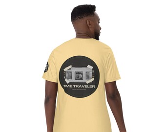 Camiseta masculina de algodão tingida com roupa de viajante do tempo pesada
