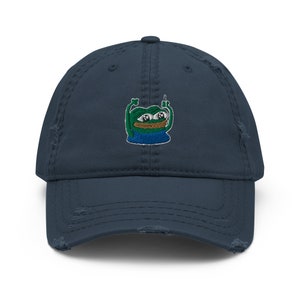 Navy Embroidered Hat Happy Peepo | Peepo the Frog Meme Happy Pepe | Funny Meme Hat Gift | Used look