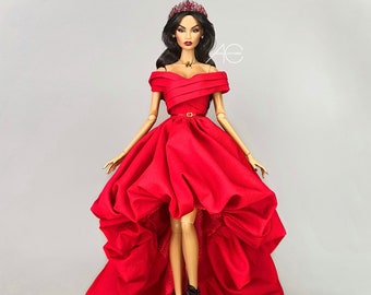 Red dress for fashion royalty or Nuface doll clothes Barbie model muse or pivotal, only dress