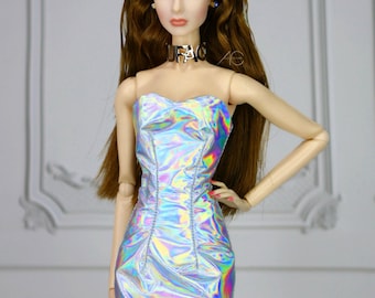 Holographic basic dress for fashion royalty or Nuface doll clothes