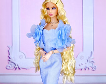 Blue dress for fashion royalty or Nuface doll dress doll clothes