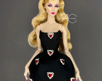 Little black dress for fashion royalty or Nuface doll clothes Barbie model muse and pivotal