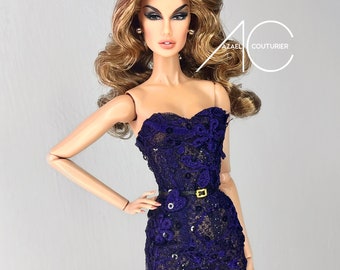 Blue dress for fashion royalty or Nuface doll clothes