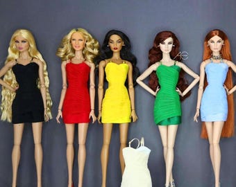 Pleated little dress for fashion royalty or Nu face doll clothes