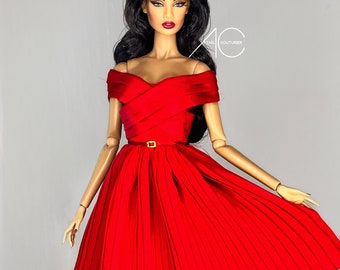 Red dress for fashion royalty or Nuface doll clothes Barbie model muse and pivotal