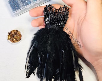 Black feather dress for fashion royalty or Nuface doll