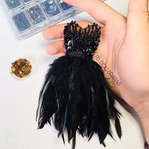 Black feather dress for fashion royalty or Nuface doll