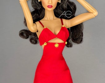 Little red dress for fashion royalty or Nuface doll clothes