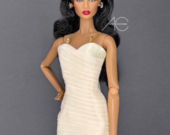 Cream dress for fashion royalty or Nuface doll clothes Barbie