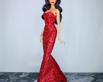 Red dress for fashion royalty or Nuface doll clothes