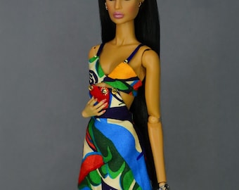 Colorful dress or yellow color for fashion royalty or Nu face doll clothes