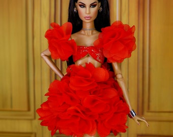 Outfit red dress for fashion royalty or Nuface doll clothes