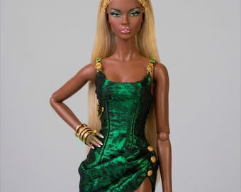 Little dress, blue or green  for fashion royalty or Nu face doll clothes.