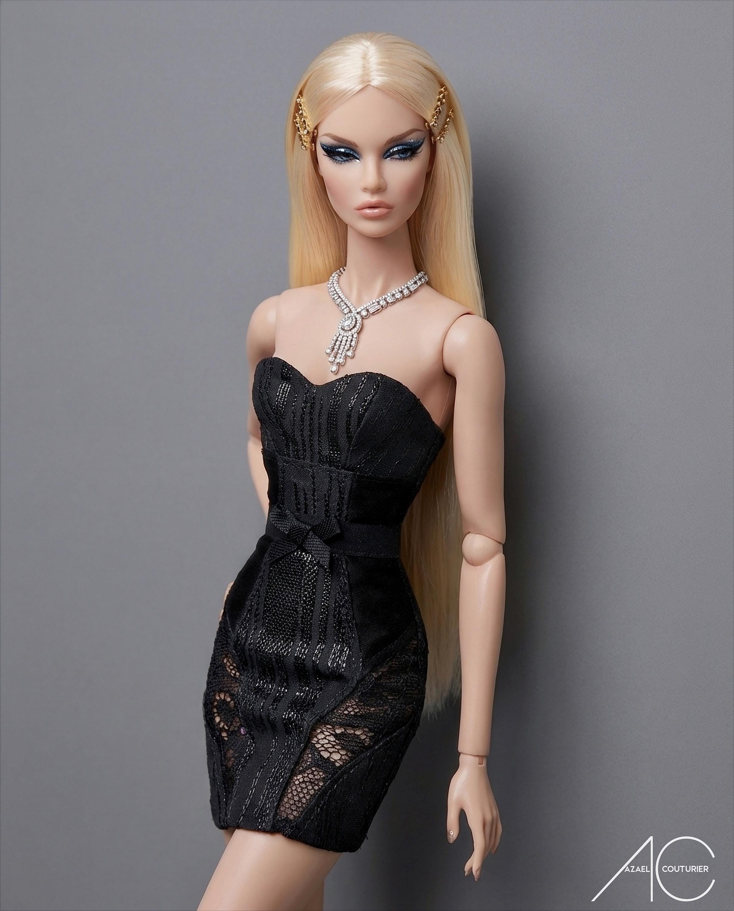 barbie dressed in black Delicate Allure Black Asymmetric Bardot Neck Mini Dress main image 0