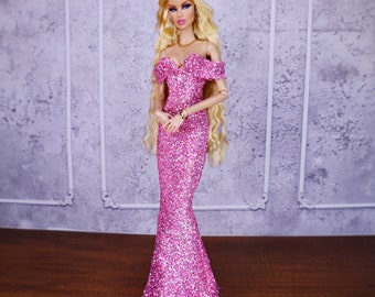 Pink dress for fashion royalty or Nuface doll clothes