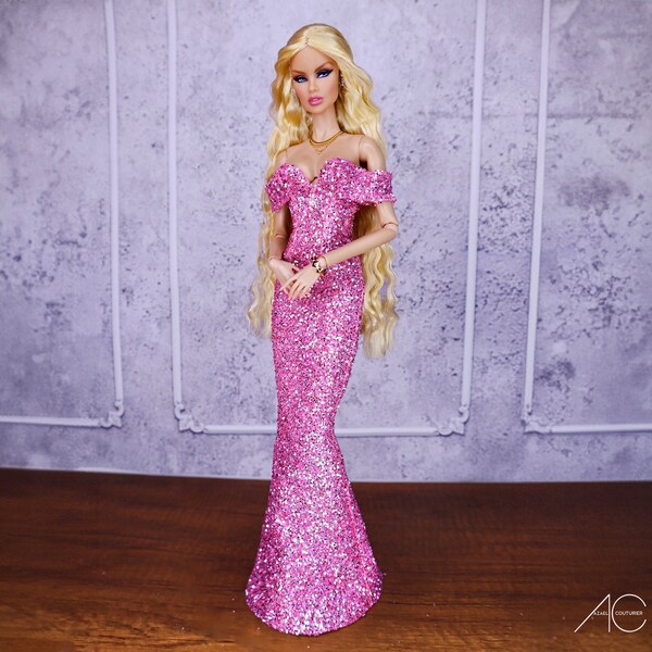 Pink dress for fashion royalty or Nuface doll clothes