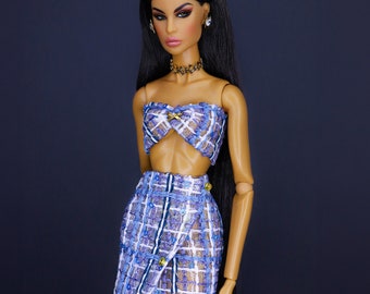 Purple/blue outfit for fashion royalty or Nuface doll clothes