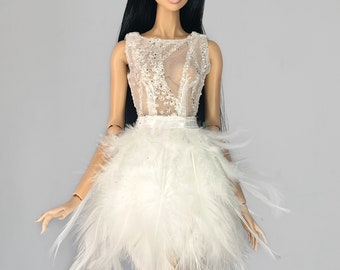 White dress for fashion royalty or Nu face doll clothes