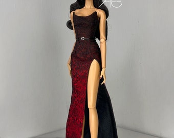 Bicolor black and red dress for fashion royalty or Nuface doll clothes