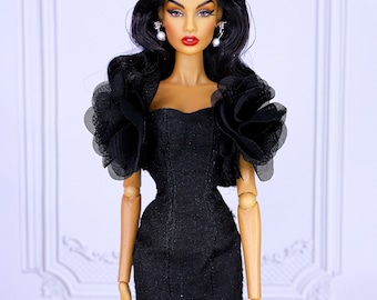 Black dress for fashion royalty or Nuface doll dress doll clothes