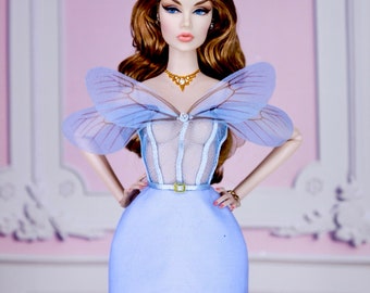 Little blue dress for fashion royalty or Nuface doll clothes