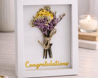 Handcrafted Dried Flower Congratulations Shadow Box Greeting Card Keepsake Gift