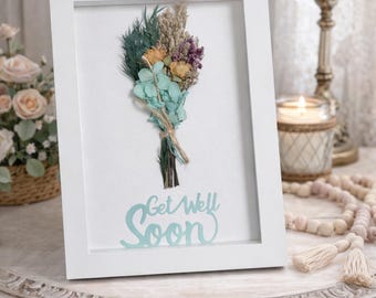 Handcrafted Dried Flower Get Well Soon Greeting Card in Shadow Box