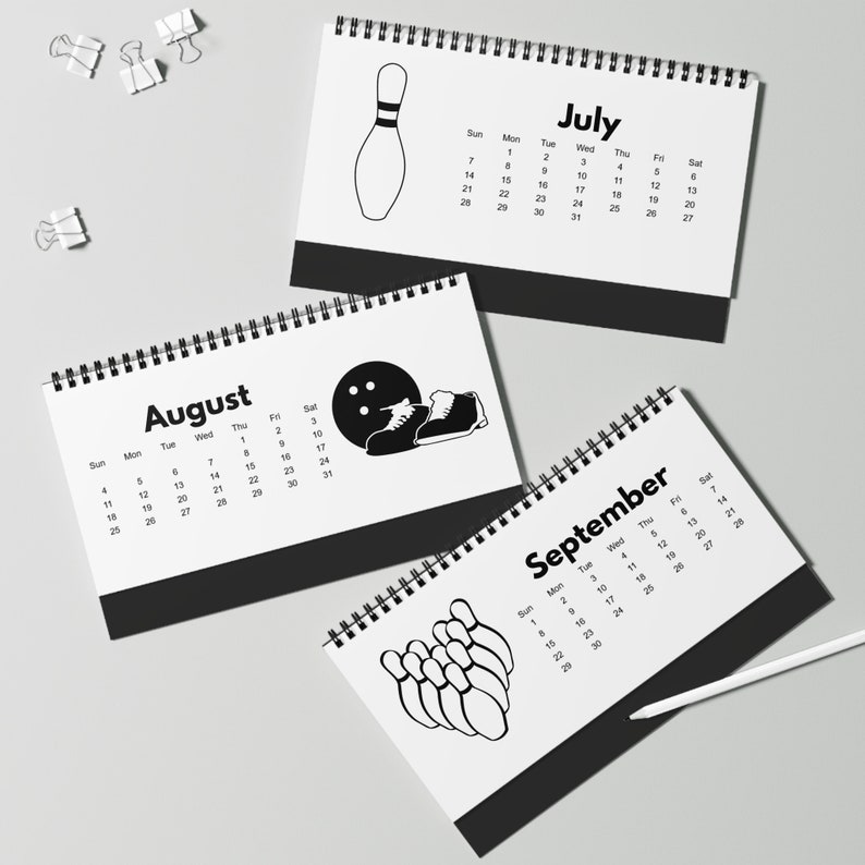 2024 Spiral Desk Calendar 2024 Bowling Desk Calendar 12 Etsy