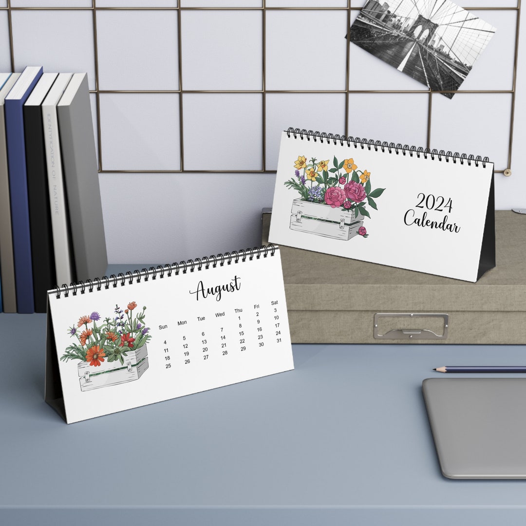 2024 Spiral Desk Calendar Floral Desk Calendar 12 Month Etsy