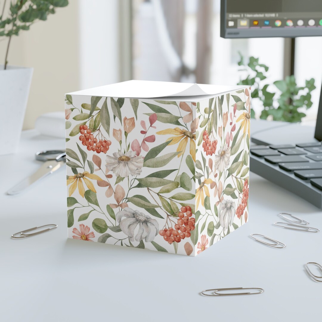 Floral Sticky Note Cube: Botanical Desk Decor - Etsy