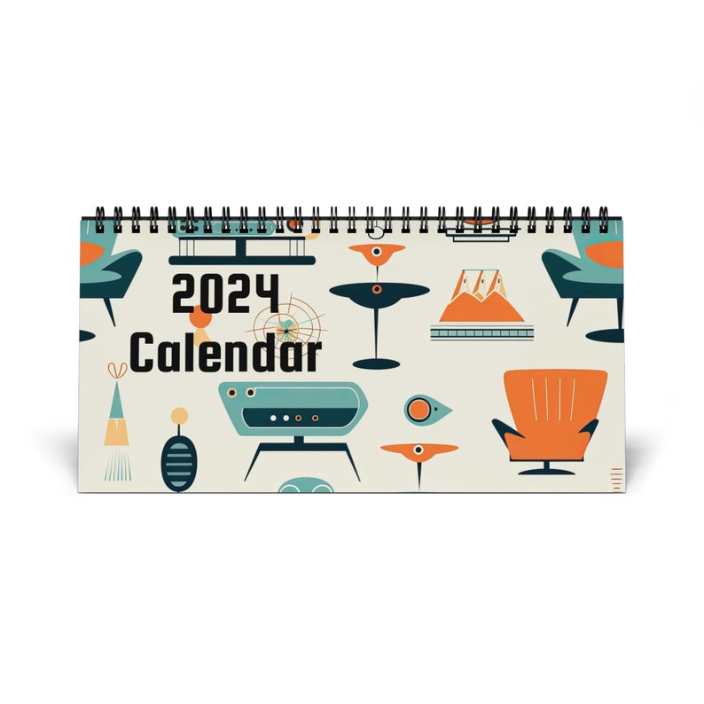2024 Spiral Desk Calendar Midcentury Modern Desk Calendar Etsy